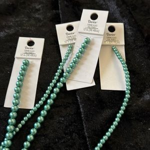 4 12-in strands glass beads, light teal, various size beads